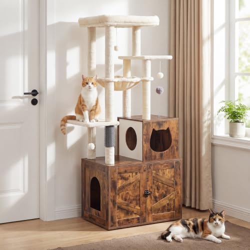 HOOBRO Cat Tree with Litter Box Enclosure, Tall Cat Tower