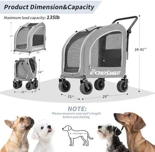 EchoSmile 4-Wheel Pet Stroller for Dogs & Cats