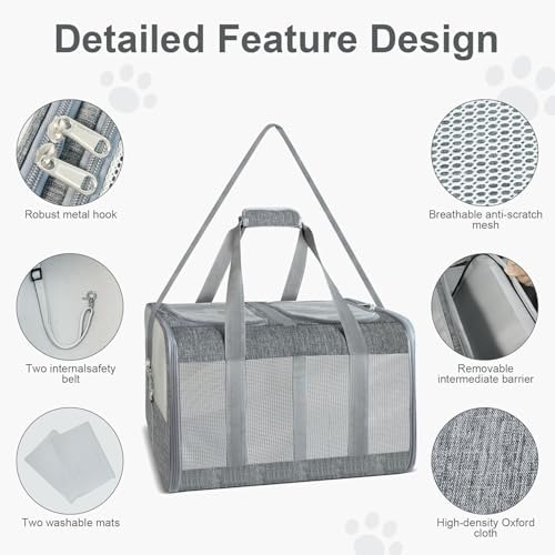 Soft-Sided Cat Carrier for 2 Cats, Breathable Mesh Design, Airline Approved