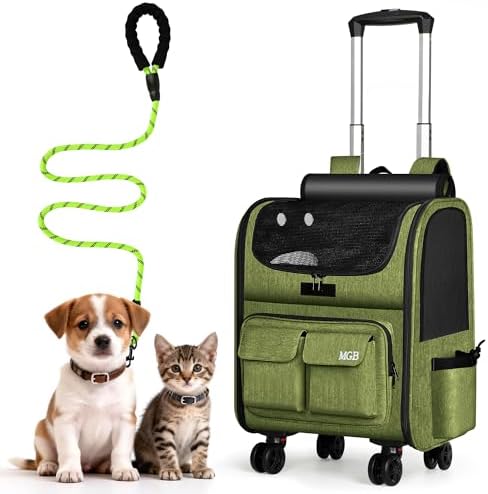 MGB Foldable Pet Carrier with Wheels, Olive Drab