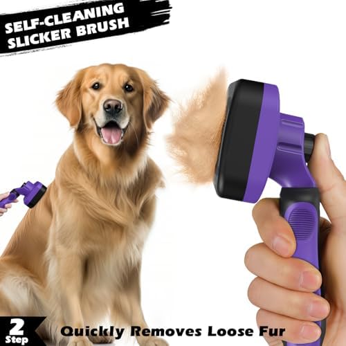 Professional 3PCS Self Cleaning Slicker Brush & Pet Grooming Rake & Flea Comb