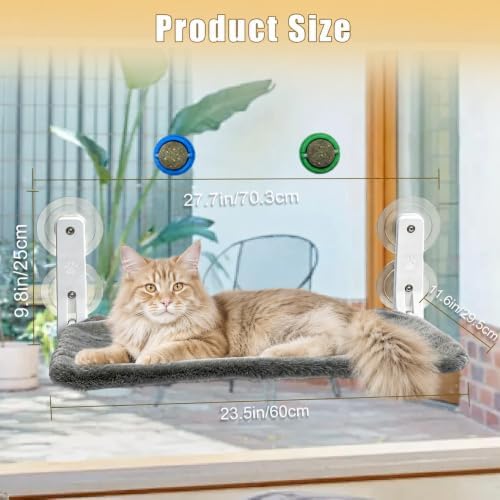 Cat Window Perch Hammock with 2 Washable Plush Covers, Cozy Window Bed