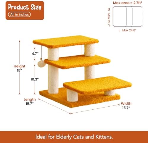 15''H Multi-Step Pet Stairs for High Beds & Sofas, 3-Step Cat Stairs