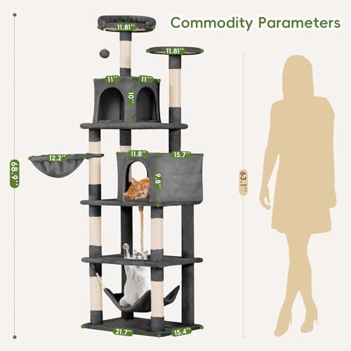 Aotaide 68in Cat Tower with 8 Scratching Posts & Hammock