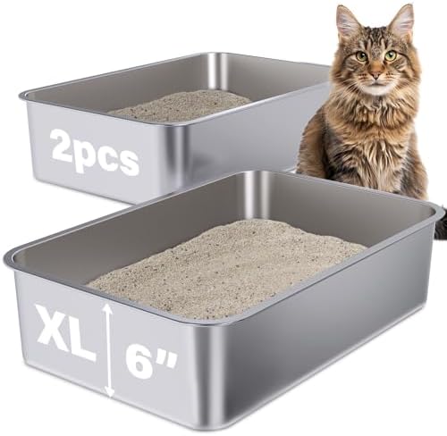 Stainless Steel Litter Box 2 Pack, Metal Litter Box XL