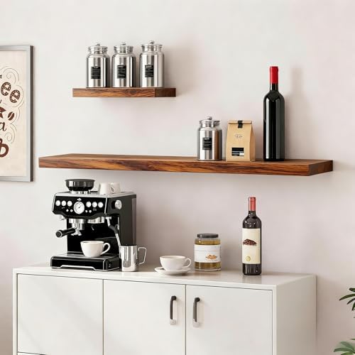 Vervida® Rustic Brown Floating Wall Shelves 35.4in Set of 3 Farmhouse
