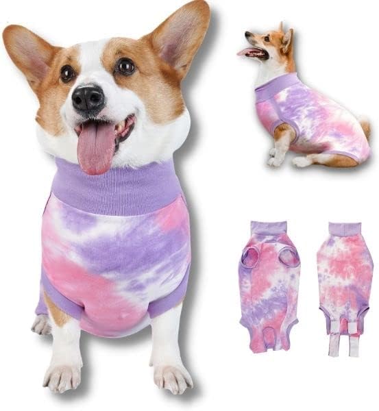 Breathable Dog Recovery Suit for Male/Female, Tie Dye Purple Dog Onesie for Abdominal Wounds, Cone E-Collar Alternative After Surgery to Anti-Licking, Professional Surgery Suit for Dogs Small