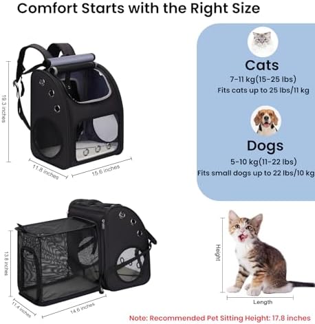 Expandable Cat Backpack Carrier, Large Space, Airline Approved