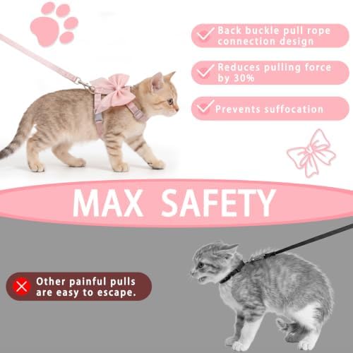 Tensho Pink Bow Cat Harness and Leash Set, Escape Proof