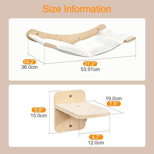 Wall-Mounted Cat Hammock with 2 Wooden Perching Steps—a Suspended Solid Wood
