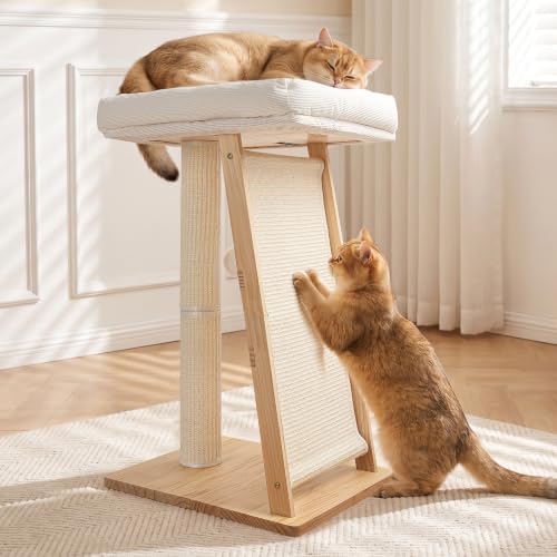 31.5" 3-in-1 Natural Pine Wood Cat Scratching Post Large