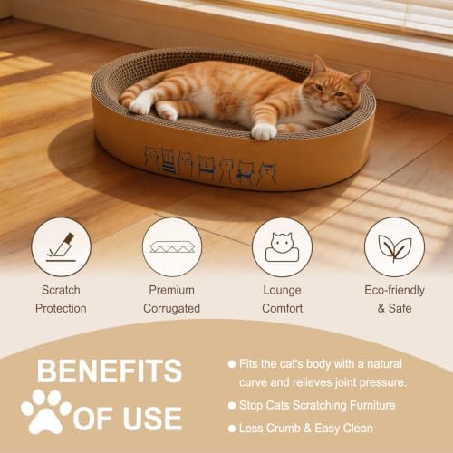 Comoney Cat Scratcher Bed 3 Pack, Oval Corrugated Cardboard Cat Scratch Pads