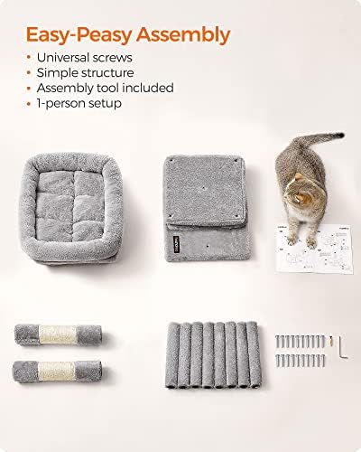 Feandrea Cat Tree, 29.1-Inch Small Cat Tower, Cute Plush Condo, Light Gray