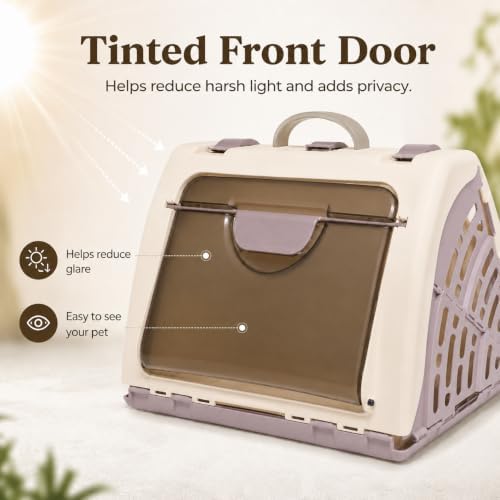 Hard-Sided Cat Carrier for Large Cats up to 16 lbs, Foldable PP Plastic Pet