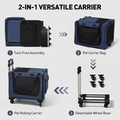 Rolling Cat Carrier with Wheels, 16.5 x 13 x 11.8 in