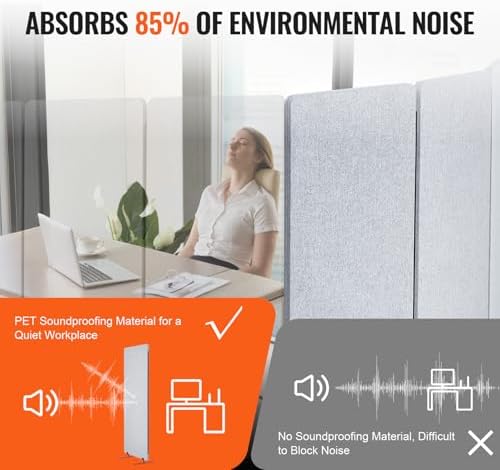 VEVOR Office Partitions, 3 Panel PET Polyester Soundproof Room Screen, Folding