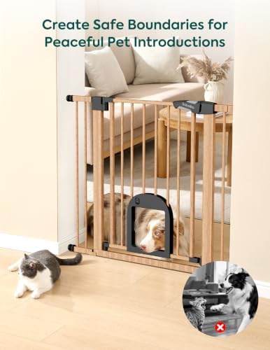 Babelio Dog Gate with Adjustable Cat Door, CatPrivilege III