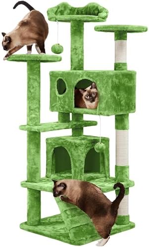Yaheetech 54in Cat Tree Tower, 2 Caves, Kitten-Ear Perch & Scratching Posts
