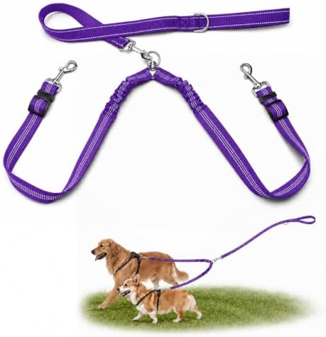 Double Dog Leash Padded Handle 360°Swivel No Tangle Dual Leash
