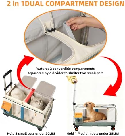 Large Cat Carrier with Wheels, Rolling Folding Soft-Sided