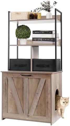 DWANTON Cat Litter Box Enclosure, 2 Storage Shelves and 2 Drawers