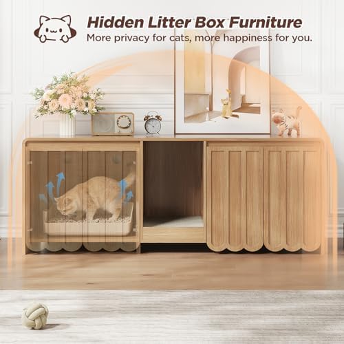 Halitaa Litter Box Enclosure for 2 Cats, 57.9" Hidden Litter Box