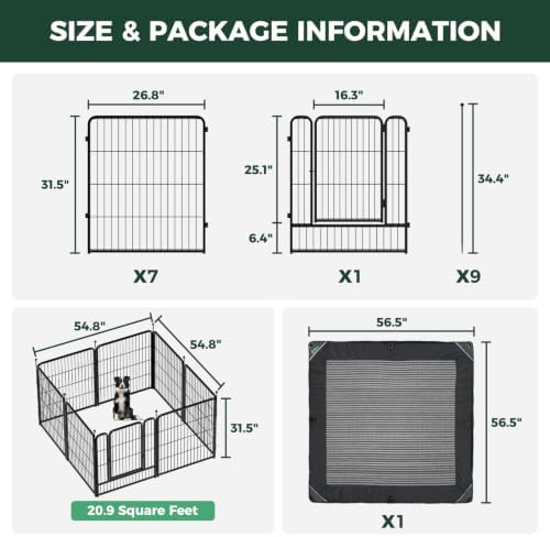 FXW Rollick Dog Playpen with Mesh Top Cover, 8 Panels