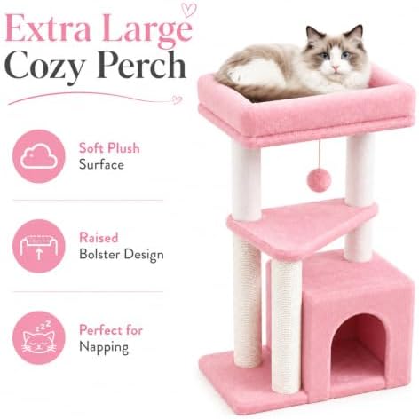 Small Cat Tree Tower for Indoor Cats, 33 Inches Multi-Level Cat Condo