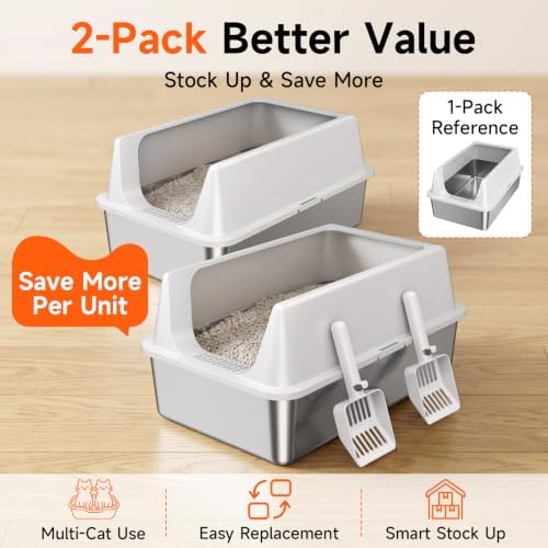 2 Pack XL Stainless Steel Litter Box