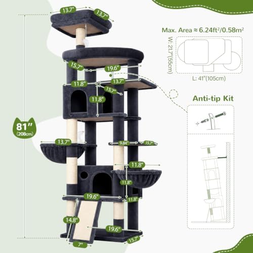 Globlazer 81in Cat Tree for Large Cats, Extra Tall Tower, Dark Grey
