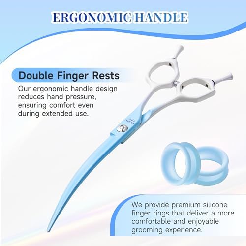 7'' Curved Dog Grooming Scissors Blue to White Gradient