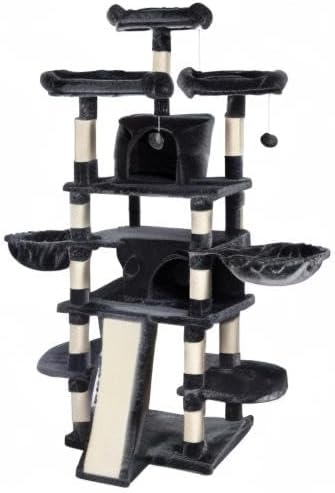 SHA CERLIN 68 Inches Multi-Level Large Cat Tree for Large Kitties/Big Cat Tower with Condo/Cozy Plush ‌Pussycat Perches/Sisal Scratching Posts and Hammocks/Activity Center/Dark Grey