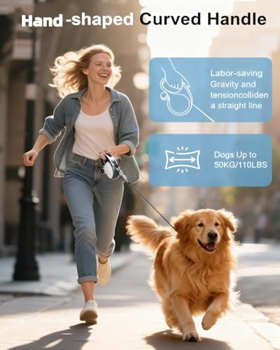 26 ft Retractable Dog Leash for Large Dogs, Steel Extender