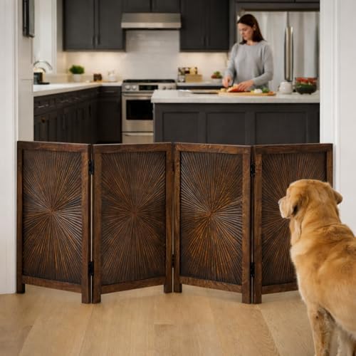 Freestanding Pet Gate, 4-Panel Folding, 56x28 in