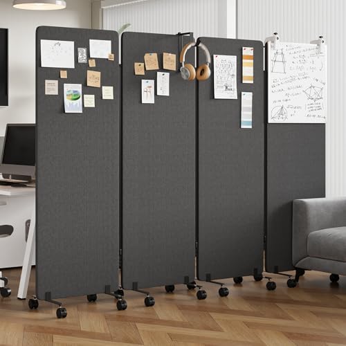 4 Panel Soundproof Room Divider W/Wheels, Office Divider