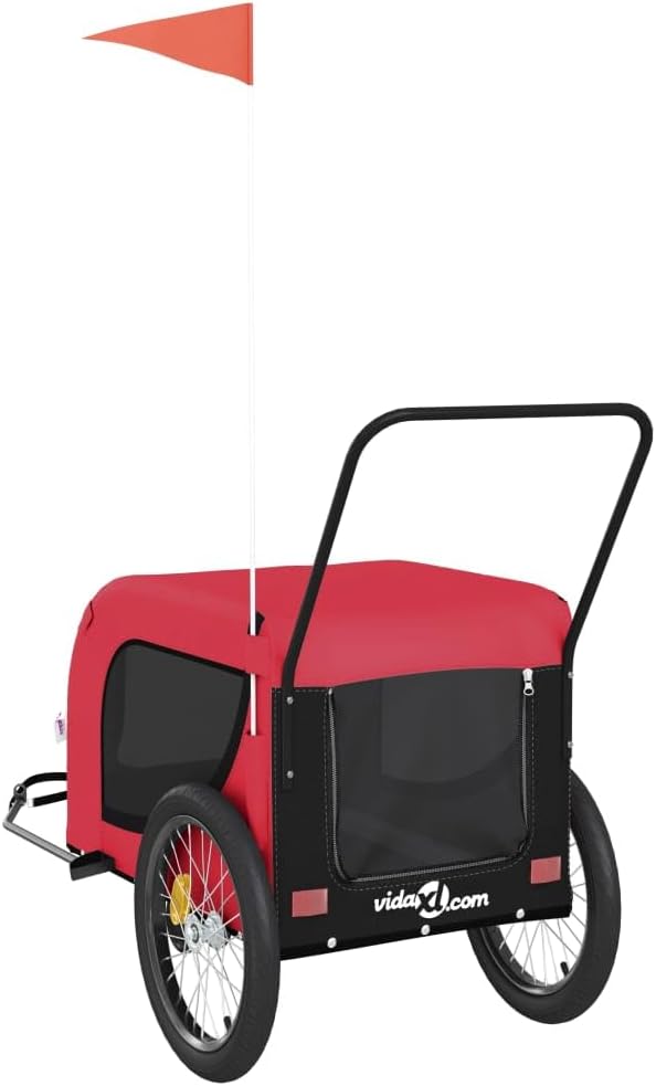 Tidyard Pet Bike Trailer Red and Black Oxford Fabric and Iron Pet Bicycle Carrier, Animal Bike Stroller for Cat, Puppy, Dog, Outdoor, Travel Style B