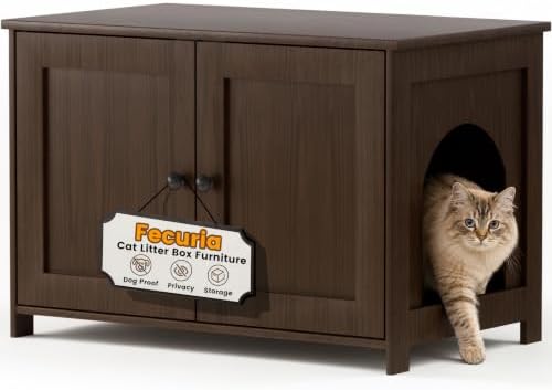 Cat Litter Box Enclosure Furniture Dog Proof, Hidden Kitty Washroom Cabinet Low