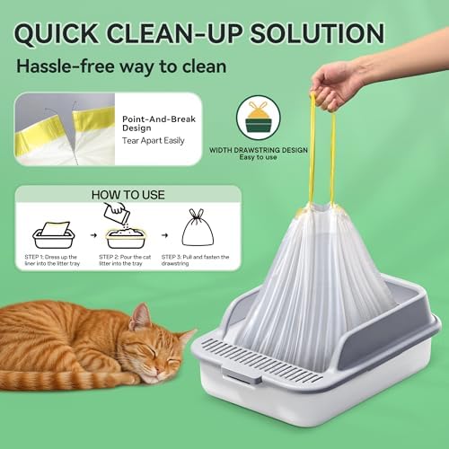 60Pcs Drawstring Cat Litter Tray Liners, 22.8×13.8 In