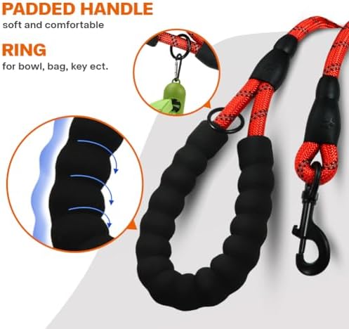 Taglory Rope Dog Leash for Medium Large Dogs, 6 FT Padded Handle