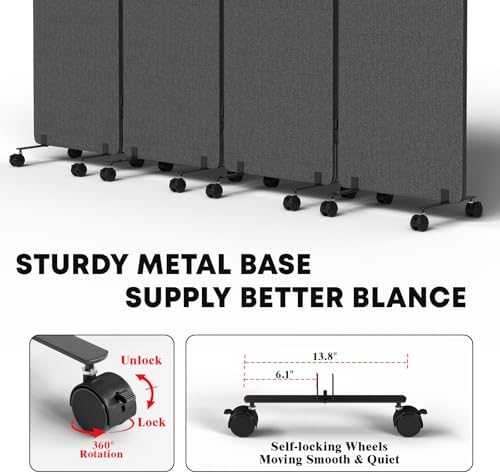 4 Panel Soundproof Room Divider W/Wheels, Office Divider