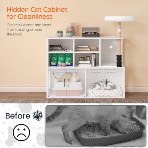 HOOBRO Double Cat Litter Box Enclosure, Hidden Cat Cabinet