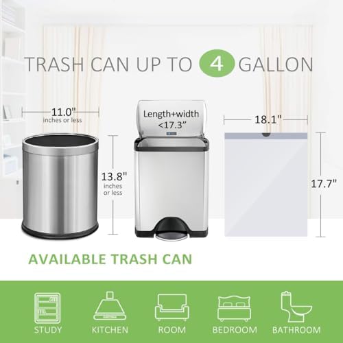 Teivio 4 Gallon Small Drawstring Trash Bags, Small Plastic Bin Liners fit 3.3