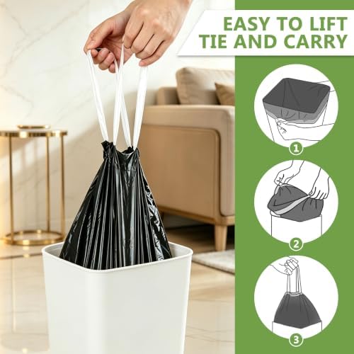 1.6 Gallon Trash Bags Drawstring, Mini Trash Bags