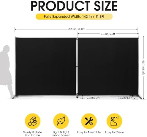 Rantila 2 Large Panels Room Divider, Portable Office Divider, Convenient Movable