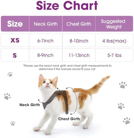 Cat Vest Harness and Leash Set, Escape Proof Kitten Harness Purple S