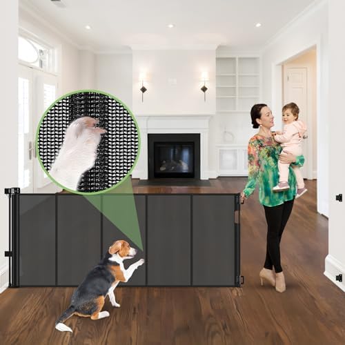 96" Wide Reinforced Retractable Baby Gates, Prevent Crawling Under