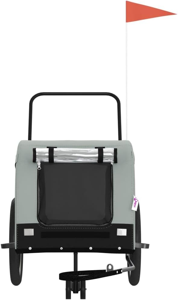 Tidyard Pet Bike Trailer Gray and Black Oxford Fabric and Iron Pet Bicycle Carrier, Animal Bike Stroller for Cat, Puppy, Dog, Outdoor, Travel Style A