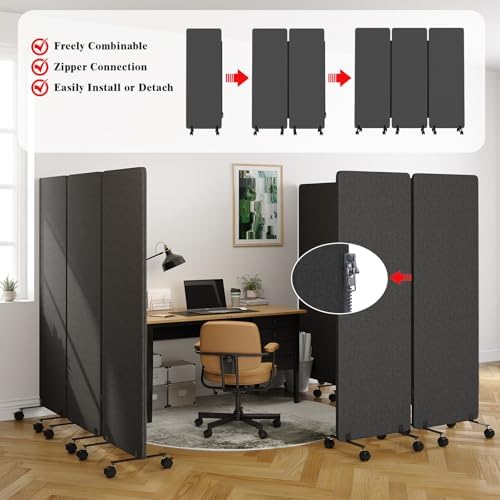 3 Panel Soundproof Room Divider W/Wheels, Office Divider