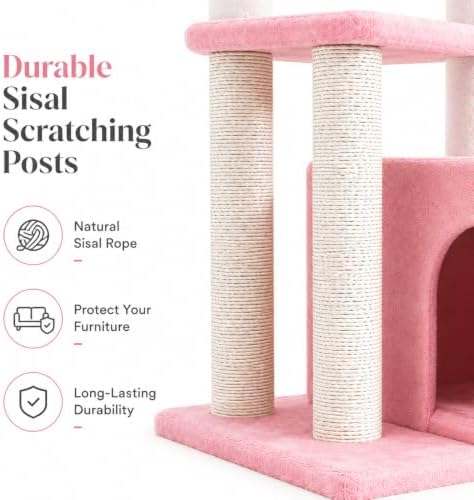 Small Cat Tree Tower for Indoor Cats, 33 Inches Multi-Level Cat Condo