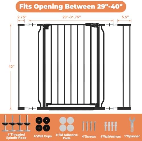 40" Extra Tall Baby Gate No Drilling, Auto Close Dog Gate